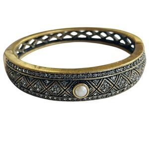 Heidi Daus signed Crystal Pearl cab Bangle Bracelet Art Deco Style designer rare